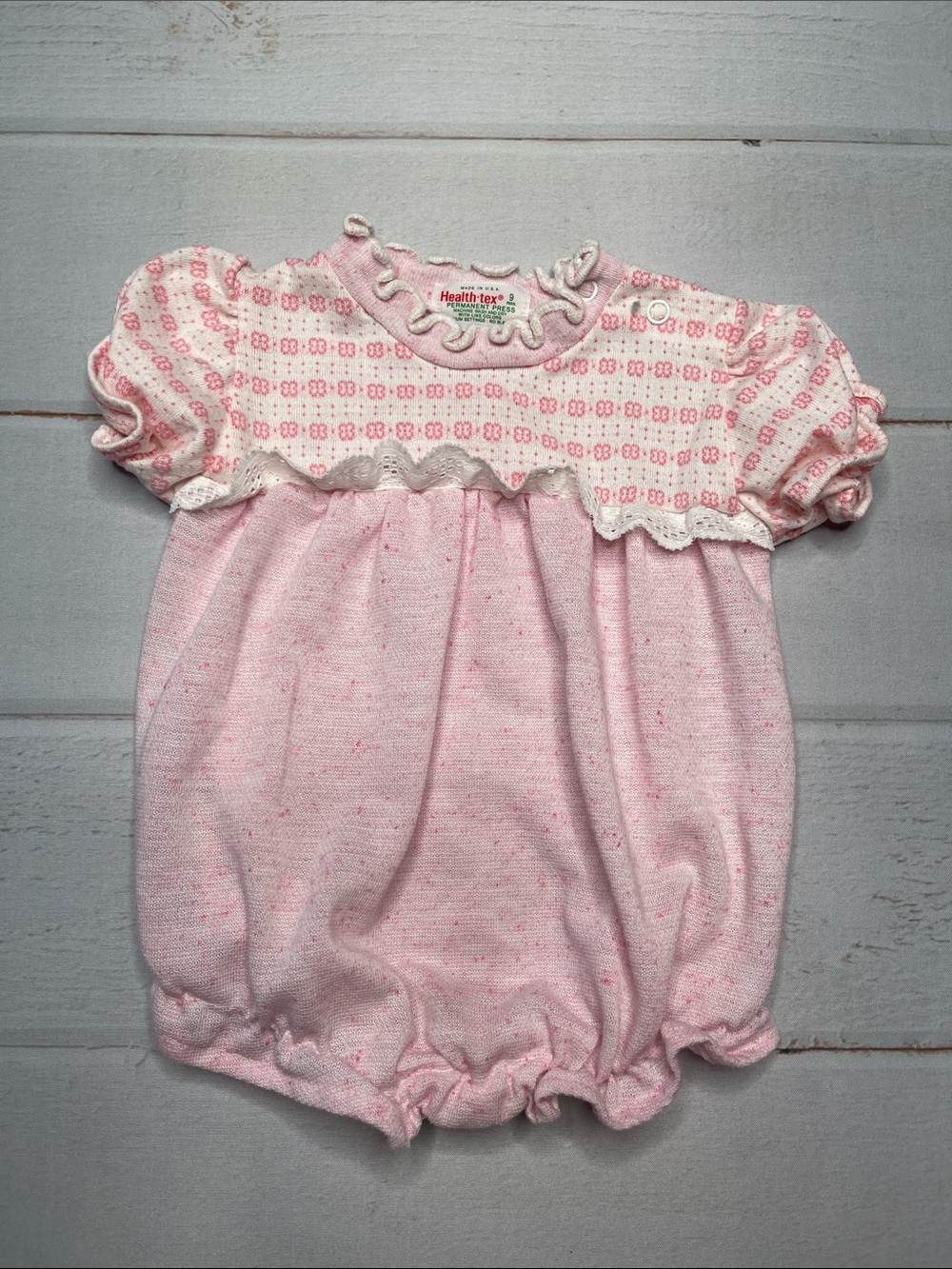 Vintage Healthtex 9 Months Romper Bubble Pink Butterfly Shorts Ruffle Lettuce